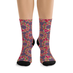 Rambling Rose Socks - Aubergine